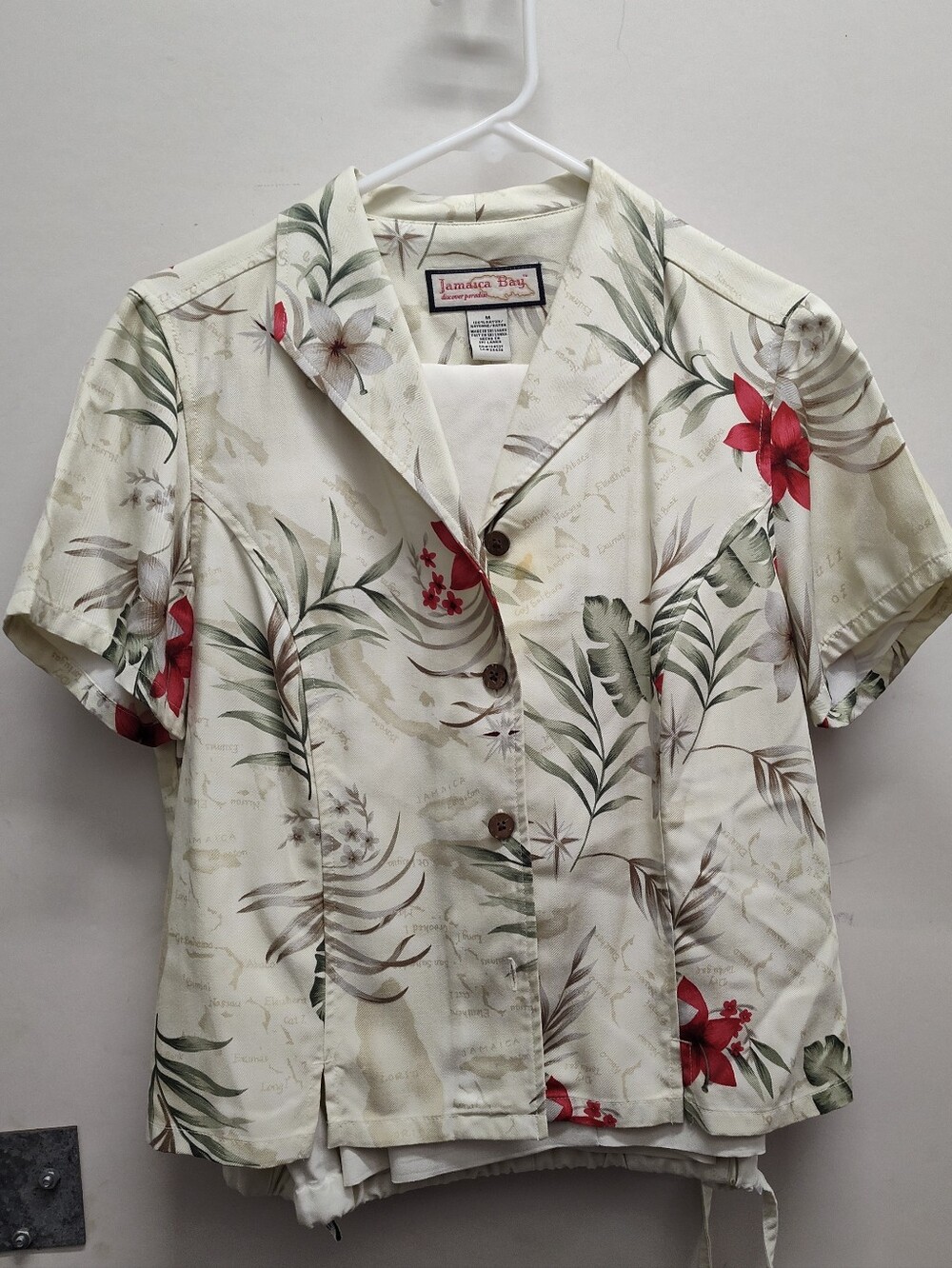 VTG Jamaica Bay Cream Floral Button Front Camp Shirt And Pants Set